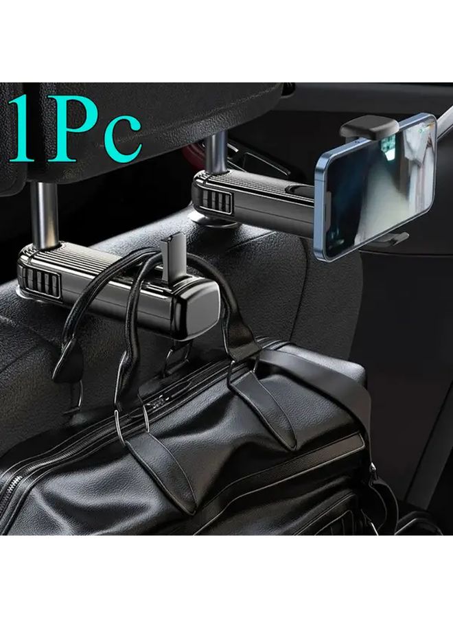 1pc 2 In 1 Car Seat Back Hook With Phone Holder Anti Slip Pad Stable Headrest Hanging Organizer For Rear Row Fit All Vehicles Black - Image 1