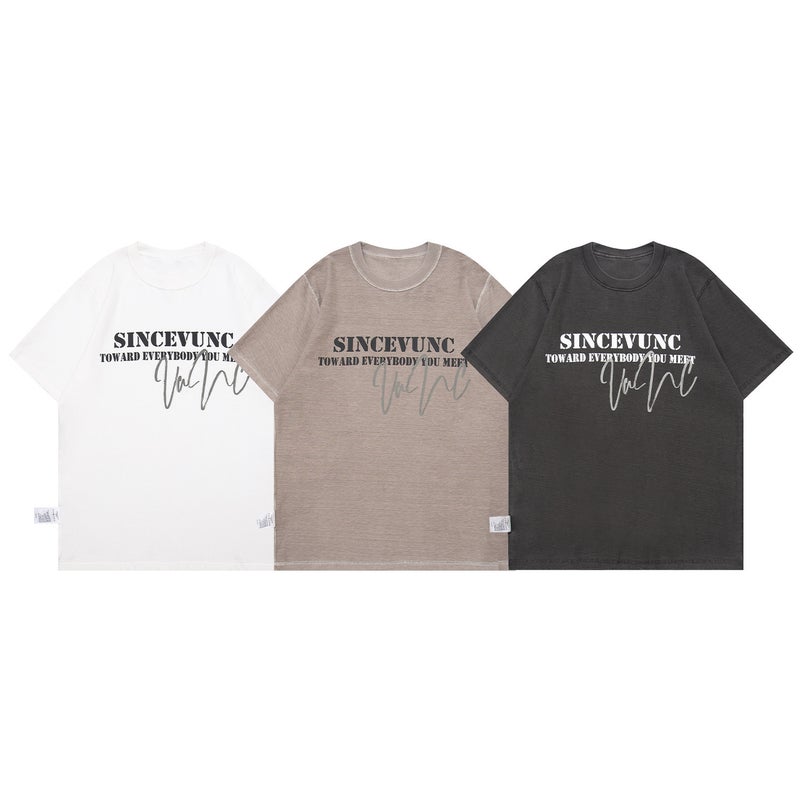 American Casual White T-Shirt Drop Shoulder Oversize Versatile Summer Couple High Street Men And Women 200G Cotton Short Sleeve - Image 2