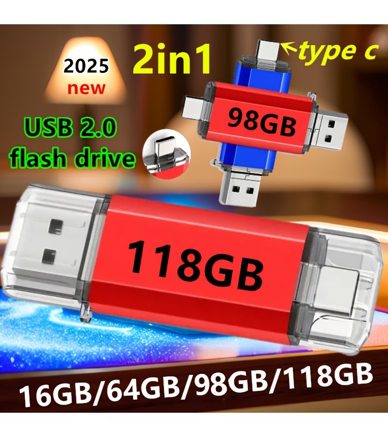 118GB Golden 2in1 USB 2.0 Flash Drive for Phones TV and Car Stereo - Image 1