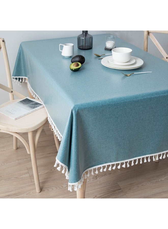 Anna 120*120cm Waterproof and Oil-Resistant Easy-Clean Faux Linen Tasseled Tablecloth - Image 1
