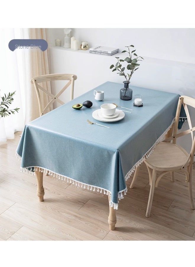 Anna 120*120cm Waterproof and Oil-Resistant Easy-Clean Faux Linen Tasseled Tablecloth - Image 2