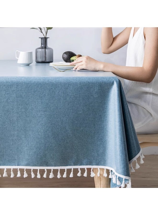 Anna 120*120cm Waterproof and Oil-Resistant Easy-Clean Faux Linen Tasseled Tablecloth - Image 4