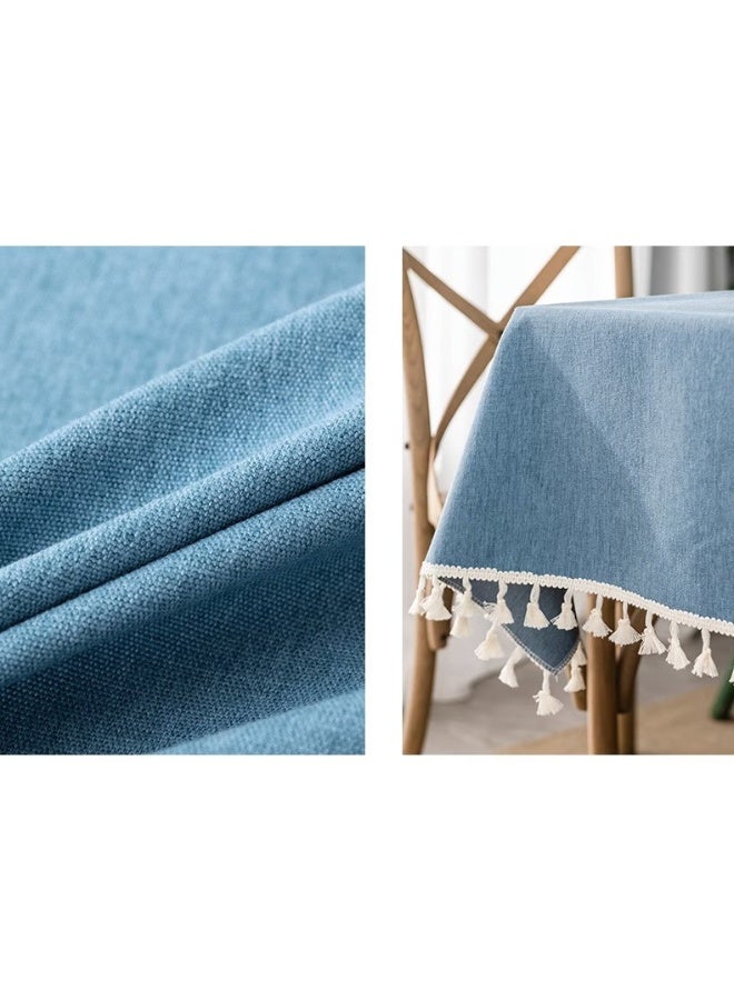 Anna 120*120cm Waterproof and Oil-Resistant Easy-Clean Faux Linen Tasseled Tablecloth - Image 3