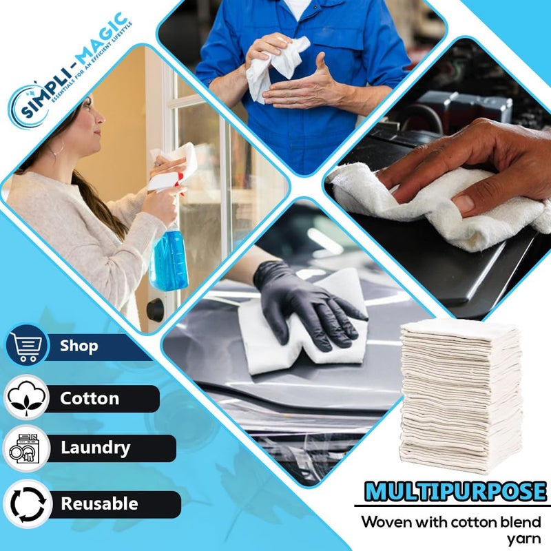 SIMPLI-MAGIC 79142 Shop Towels 14"x12", 150 Count (Pack of 1), Cotton, White - Image 4