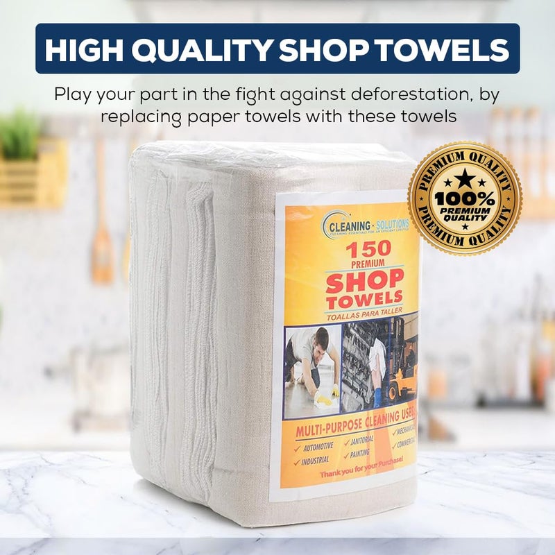 SIMPLI-MAGIC 79142 Shop Towels 14"x12", 150 Count (Pack of 1), Cotton, White - Image 2