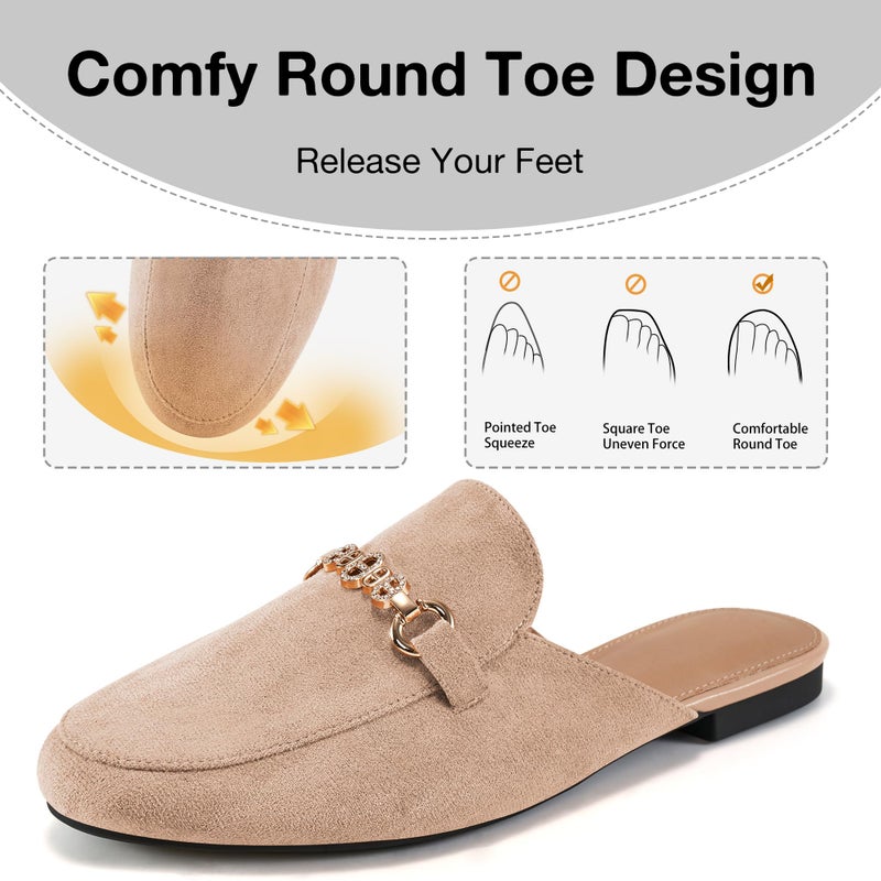 FUDYNMALC Womens Mules Buckle Flats: Classic Suede Slip On Shoes Dressy Closed Toe Backless Slides Loafers 2026 for Business Work Office Casual Apricot - Image 4