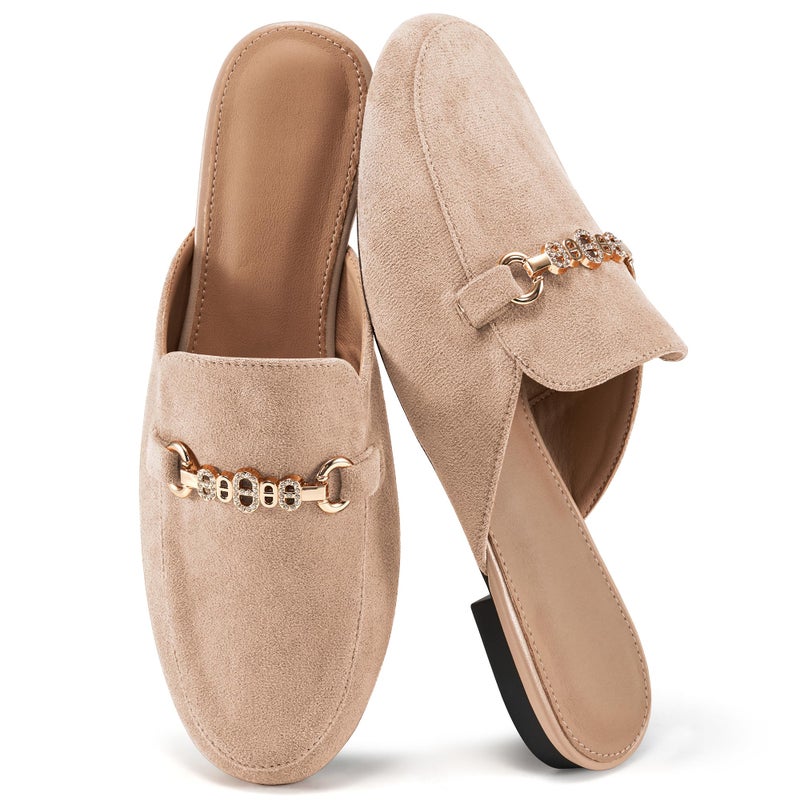 FUDYNMALC Womens Mules Buckle Flats: Classic Suede Slip On Shoes Dressy Closed Toe Backless Slides Loafers 2026 for Business Work Office Casual Apricot - Image 1