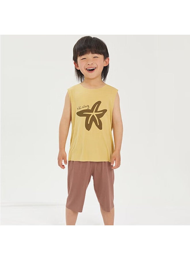 Papapapa Summer Baby Vest Cooling Boys And Girls Fashionable Stylish Vest Mustard Yellow 100 CM