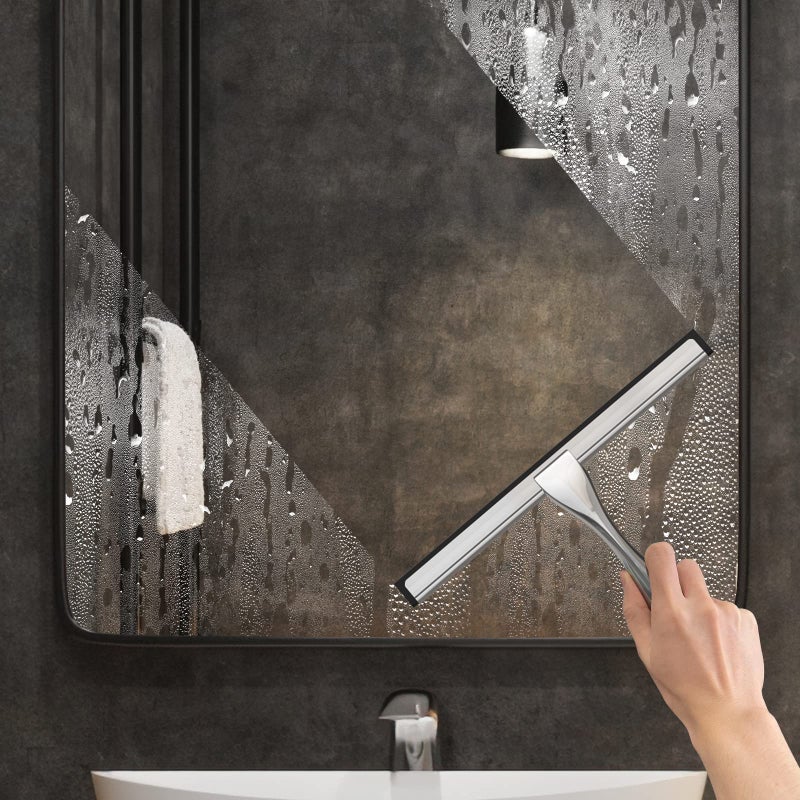 Docrok ممسحة دش من الفولاذ المقاوم للصدأ متعددة الاستخدامات مع 2 خطاف لاصق، أداة تنظيف الحمام، ممسحة زجاجية، تنظيف جدران البلاط، السيارة، 10 بوصة فضية - Image 4