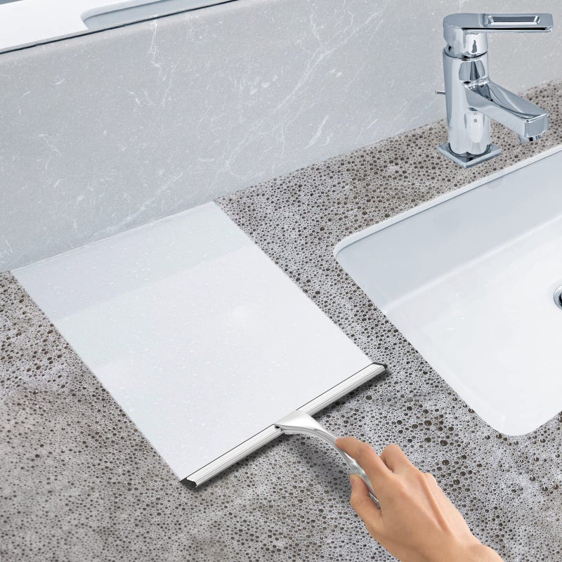 Docrok ممسحة دش من الفولاذ المقاوم للصدأ متعددة الاستخدامات مع 2 خطاف لاصق، أداة تنظيف الحمام، ممسحة زجاجية، تنظيف جدران البلاط، السيارة، 10 بوصة فضية - Image 5