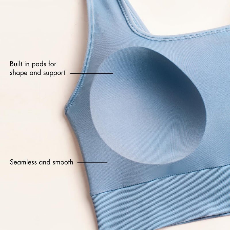 Floatley Seamlessly Square Neck Longline Easy Pullover Medium Impact Sports Bra Comfort Wirefree with Embedded Pads for Women Faded Denim - Image 5