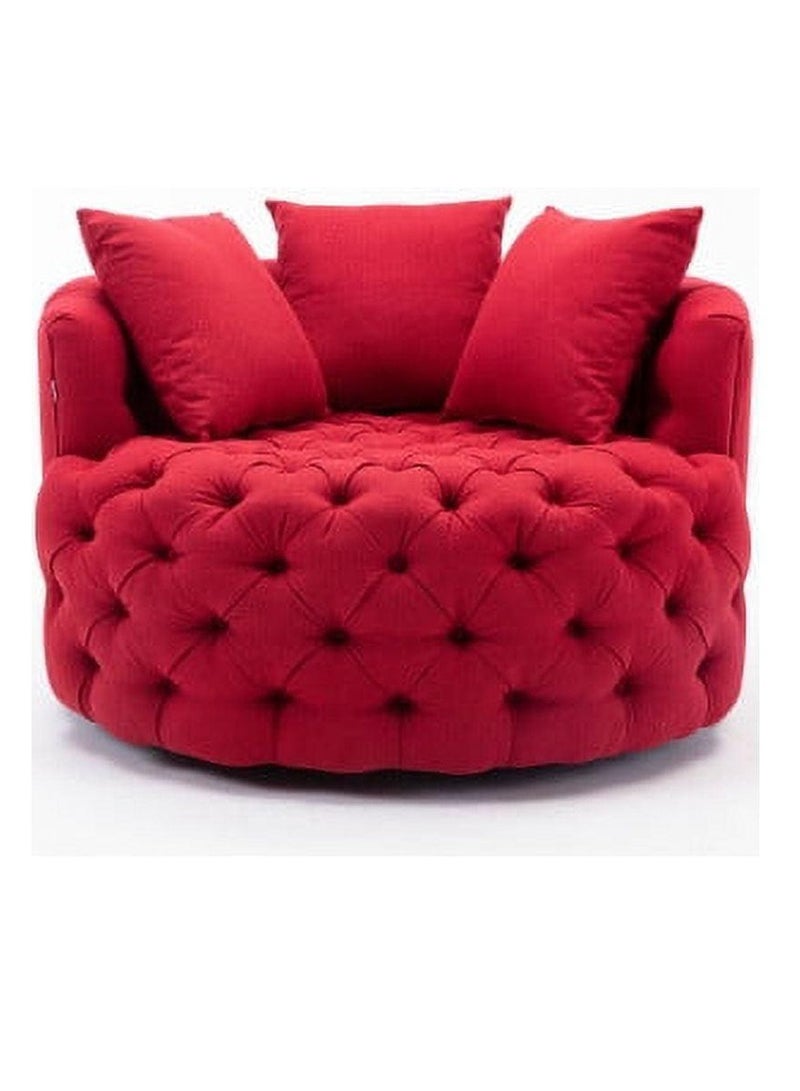 وودن تويست أريكة مستديرة بتصميم عصري على شكل زر برميل لغرفة المعيشة مع 3 وسائد (أحمر) - Image 1