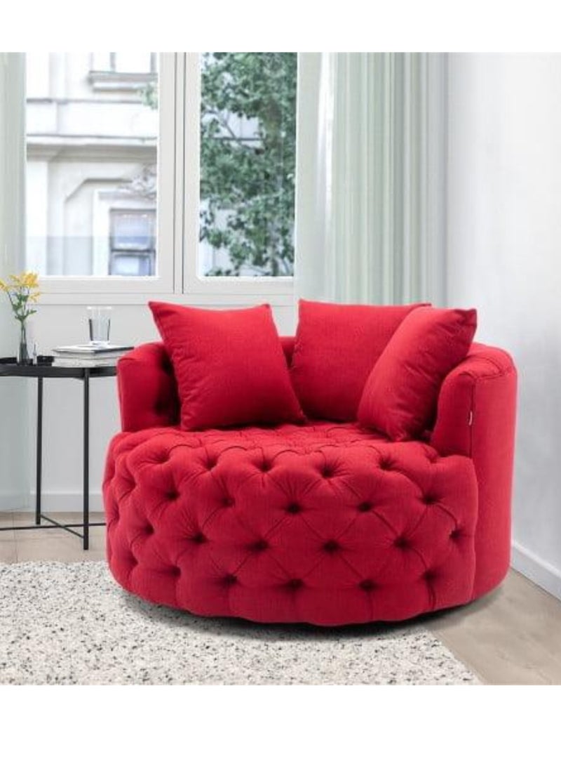 وودن تويست أريكة مستديرة بتصميم عصري على شكل زر برميل لغرفة المعيشة مع 3 وسائد (أحمر) - Image 2