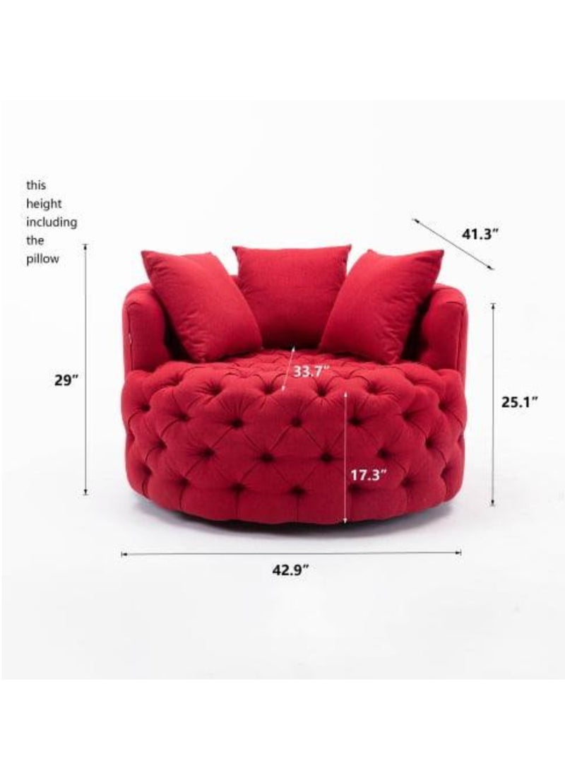 وودن تويست أريكة مستديرة بتصميم عصري على شكل زر برميل لغرفة المعيشة مع 3 وسائد (أحمر) - Image 3