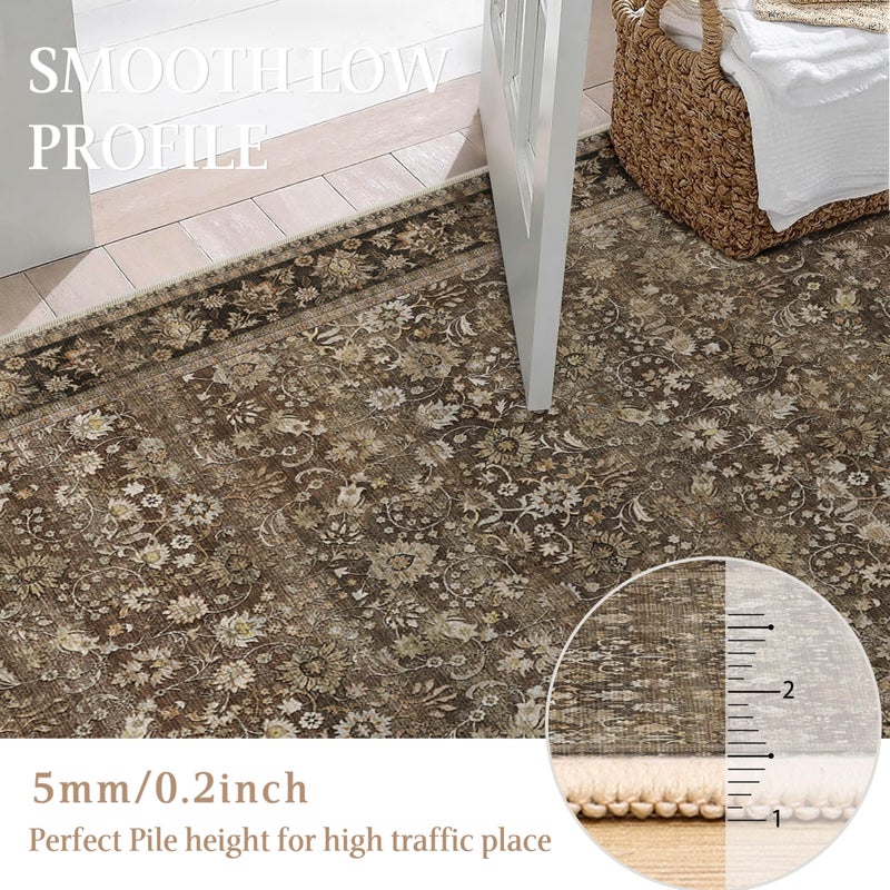 HUGEAR 6x9 Machine Washable Rugs Brown Hallway Large Area Rug Indoor Accent Rug Floral Low Pile Carpet Soft Throw Aesthetic Rug Bedroom Living Room Office Dining Room Kitchen Laundry Room - Image 5