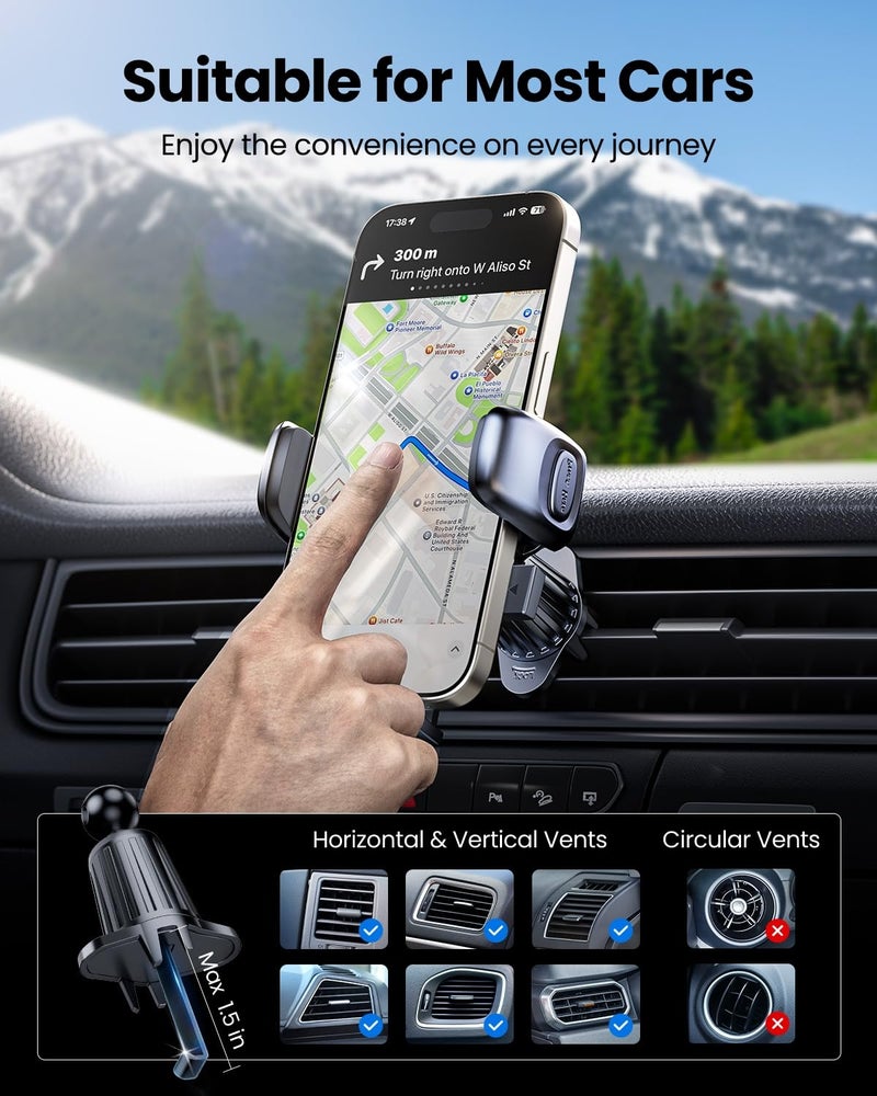 REEVAA Phone Holder for Car [Upgraded Metal Hook, Ultra Stable], Universal Cell Phone Air Vent Holder Mount, Deep Clamps Clamps Compatible with iPhone 16 15 14 13 12 Pro Max Samsung Ultra S24 S25 - Image 5