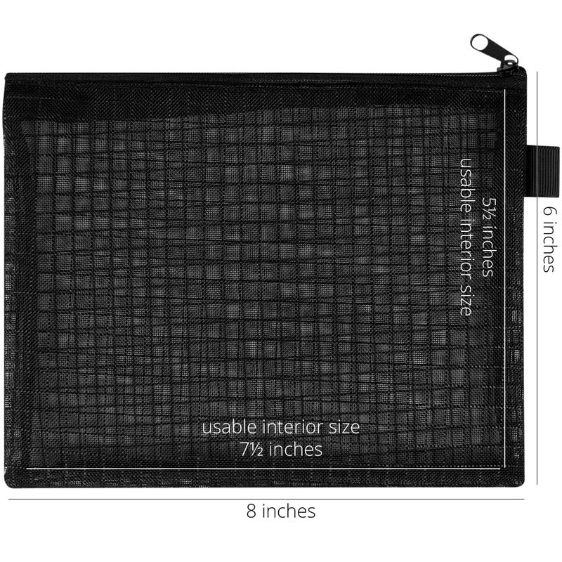 Sun Life Style Mesh Zipper Bags Nylon Pouches 6x8 for Travel Accessories Cables Cosmetics Office Supplies See Through Organizer (Set of 5, 6 x 8 Inch, Black) - Image 5