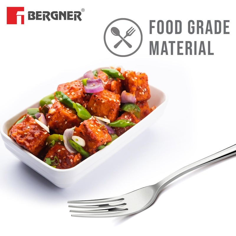 BERGNER Bergner BE Essentials Lucia Stainless Steel 6 Pcs Dinner Fork Set 185cm Fork Modern Ergonomically Designed Premium Fork for Home and Kitchen Durable Stain Resistant 3mm Thickness Silver - Image 4
