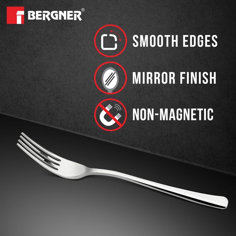 BERGNER Bergner BE Essentials Lucia Stainless Steel 6 Pcs Dinner Fork Set 185cm Fork Modern Ergonomically Designed Premium Fork for Home and Kitchen Durable Stain Resistant 3mm Thickness Silver - Image 5