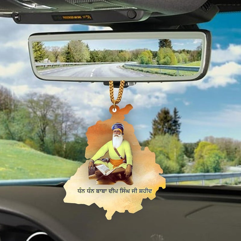 ART END ARTEND car Hanging Ornament Photo Punjab Map Baba Deep Singh Ji Sikh Religious City Name car Hanging Accessories (PBBDS-140) - Image 4