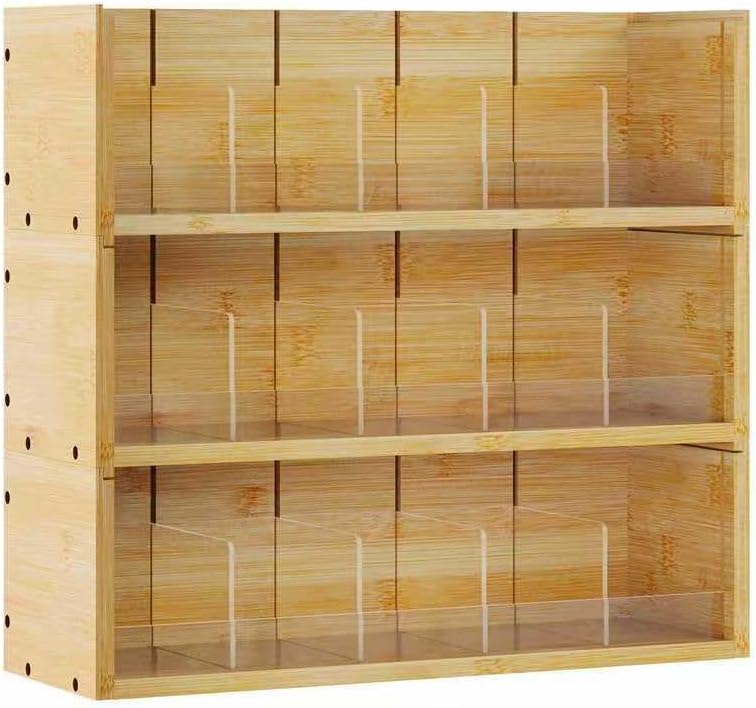 Xcosrack Bamboo Tea Bag Organizer Storage Box, 3 Tier Stackable Tea Bag Box Natural Wood, Wall Mount Tea Chests with Acrylic for tea bags Office Kitchen Cabinet Pantry - Image 2