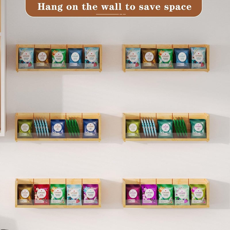 Xcosrack Bamboo Tea Bag Organizer Storage Box, 3 Tier Stackable Tea Bag Box Natural Wood, Wall Mount Tea Chests with Acrylic for tea bags Office Kitchen Cabinet Pantry - Image 5