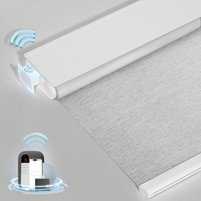 SMART MOTORIZED BLINDS WITH REMOTE CORDLESS NODRILL AUTOMATIC ROLLER SHADES BLACKOUT ELECTRIC BLIND FOR WINDOWS GREY 31 X 72