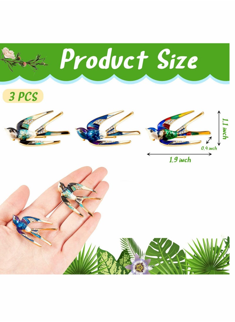 SYOSI - 3 Pieces Crystal Swallow Brooch Lovely Bird Lapel Pin, Women Brooch Set Crystal Pin, Enamel Pin - Image 1