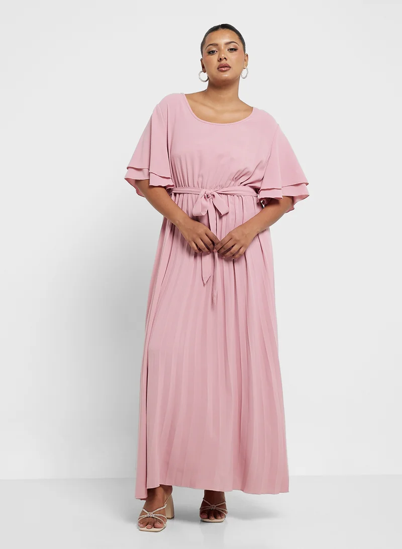 Ella Plus Pleated Flutter Sleeve Dress