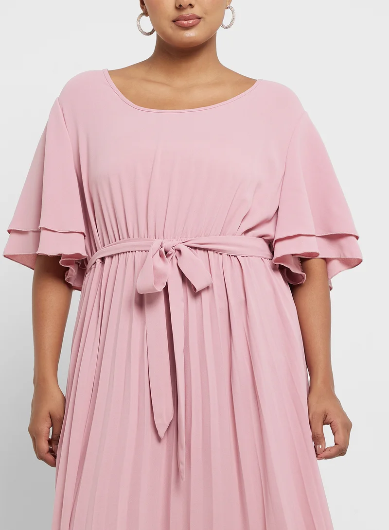 Ella Plus Pleated Flutter Sleeve Dress