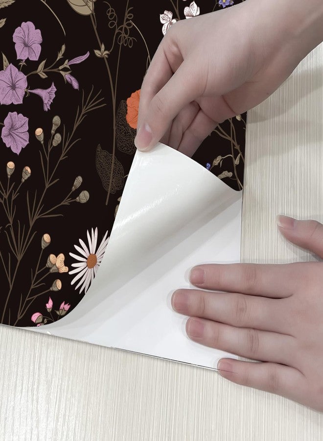 WY-BSO Adhesive Shelf Liner, Dresser Drawer Liner Textured Floral Contact Paper for Cabinets,Vinyl Film Decorative Drawer Liner for Bedroom Dresser Sticker (Black, 17.3 inch x 118 inch) - Image 3