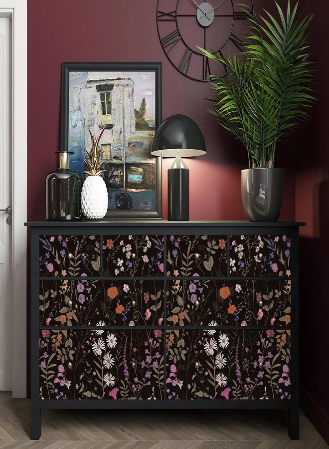 WY-BSO Adhesive Shelf Liner, Dresser Drawer Liner Textured Floral Contact Paper for Cabinets,Vinyl Film Decorative Drawer Liner for Bedroom Dresser Sticker (Black, 17.3 inch x 118 inch) - Image 5