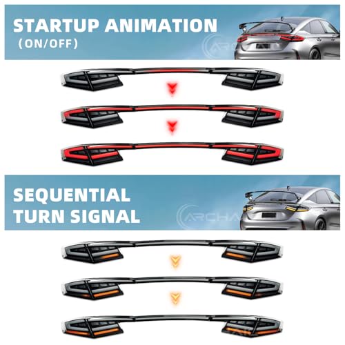 Archaic Tail Lights for 2022-2025 Civic Hatchback Type-R FL1 FL2 FL4 FL5,Taillights Assembly for 11th Gen Civic w/Animation DRL/Sequential Turn Signal,Pair - Image 4