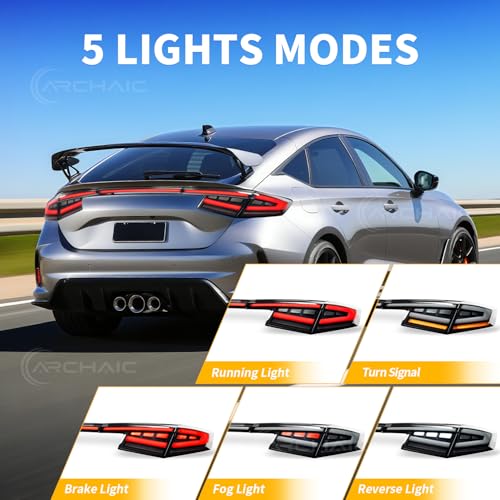 Archaic Tail Lights for 2022-2025 Civic Hatchback Type-R FL1 FL2 FL4 FL5,Taillights Assembly for 11th Gen Civic w/Animation DRL/Sequential Turn Signal,Pair - Image 2