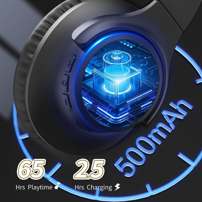 KVIDIO سماعات كفيديو بلوتوث محدثة فوق الأذن، 65 ساعة من وقت التشغيل، سماعات لاسلكية مع ميكروفون، سماعة خفيفة قابلة للطي مع صوت عميق، صوت ستيريو HiFi للسفر والعمل والهاتف المحمول - Image 3