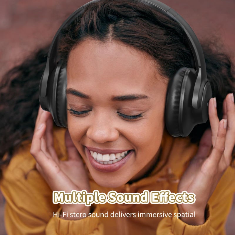 KVIDIO سماعات كفيديو بلوتوث محدثة فوق الأذن، 65 ساعة من وقت التشغيل، سماعات لاسلكية مع ميكروفون، سماعة خفيفة قابلة للطي مع صوت عميق، صوت ستيريو HiFi للسفر والعمل والهاتف المحمول - Image 2