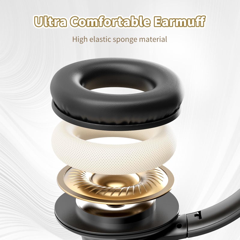 KVIDIO سماعات كفيديو بلوتوث محدثة فوق الأذن، 65 ساعة من وقت التشغيل، سماعات لاسلكية مع ميكروفون، سماعة خفيفة قابلة للطي مع صوت عميق، صوت ستيريو HiFi للسفر والعمل والهاتف المحمول - Image 5