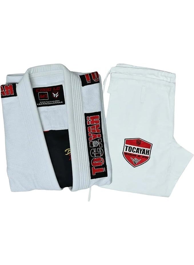 توكايا بدلة جيو جيتسو توكياه كروكو 1.0 – طقم BJJ خفيف الوزن بنسيج بيرل ويف مع حزام مجاني، قطن 100% مُعالج مسبقًا ضد الانكماش، خياطة معززة، قابل للغسل في الغسالة – للتدريب والمنافسات (للرجال والنساء) - Image 1