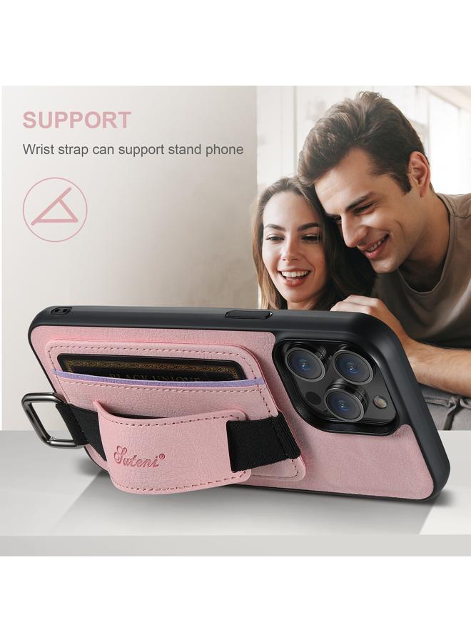 Suteni Case For iPhone 16 H13 Litchi Leather Wrist Strap Wallet Back Phone Case - Image 5