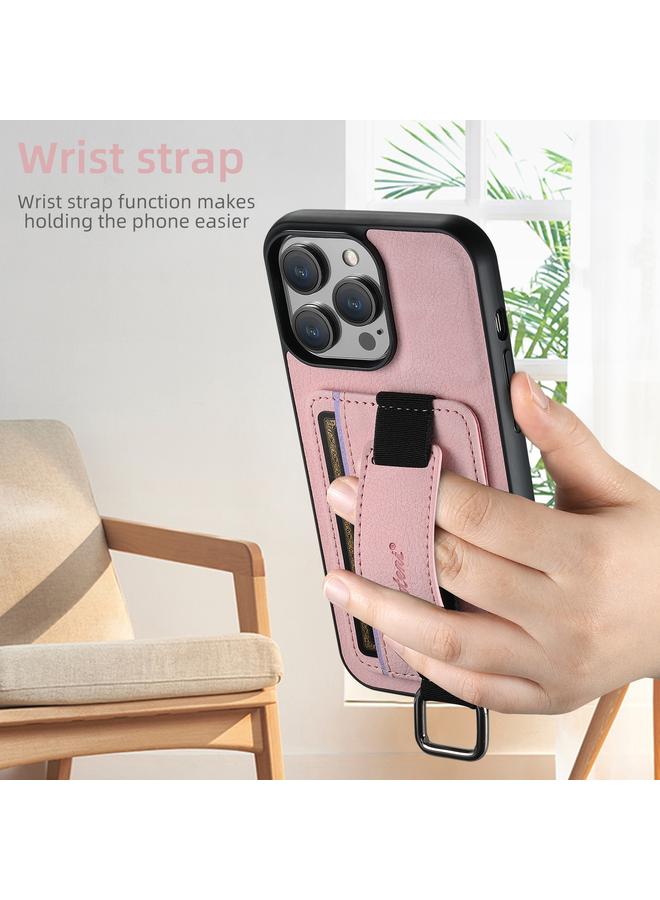 Suteni Case For iPhone 16 H13 Litchi Leather Wrist Strap Wallet Back Phone Case - Image 4