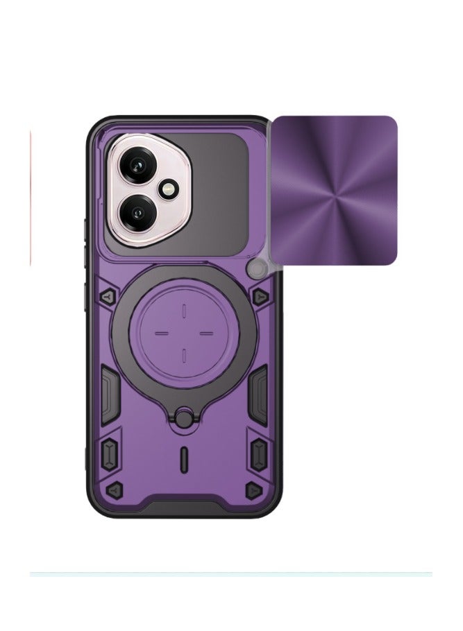 Case Cover Shockproof CD Protective Case with Camera Protection and Metal Ring Compatible with Honor 400 (Purple)