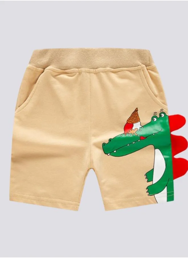 YUNIQEE Beige Regular Fit Mid Rise Printed Shorts