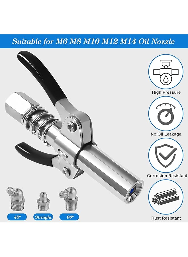 Generic Grease Gun Coupler Grease Fitting Coupler, Quick Release Lock-On Grease Gun Coupler High Pressure Manual Grease Gun Coupler With 11.8 Hose Compatible With All Grease Guns 1/8" Npt Grease Gun Fitting  - Image 5