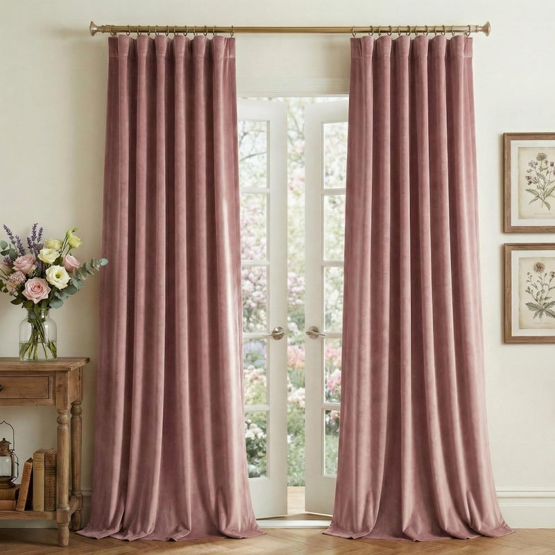 StangH Dusty Rose Pink Velvet Curtains 84 Inches, Super Soft Light Dimming Drapes for Nursery Girls Bedroom Elegant Thermal Insulated Panels with Energy Saving Design, W52 x L84, 2 Panels - Image 1