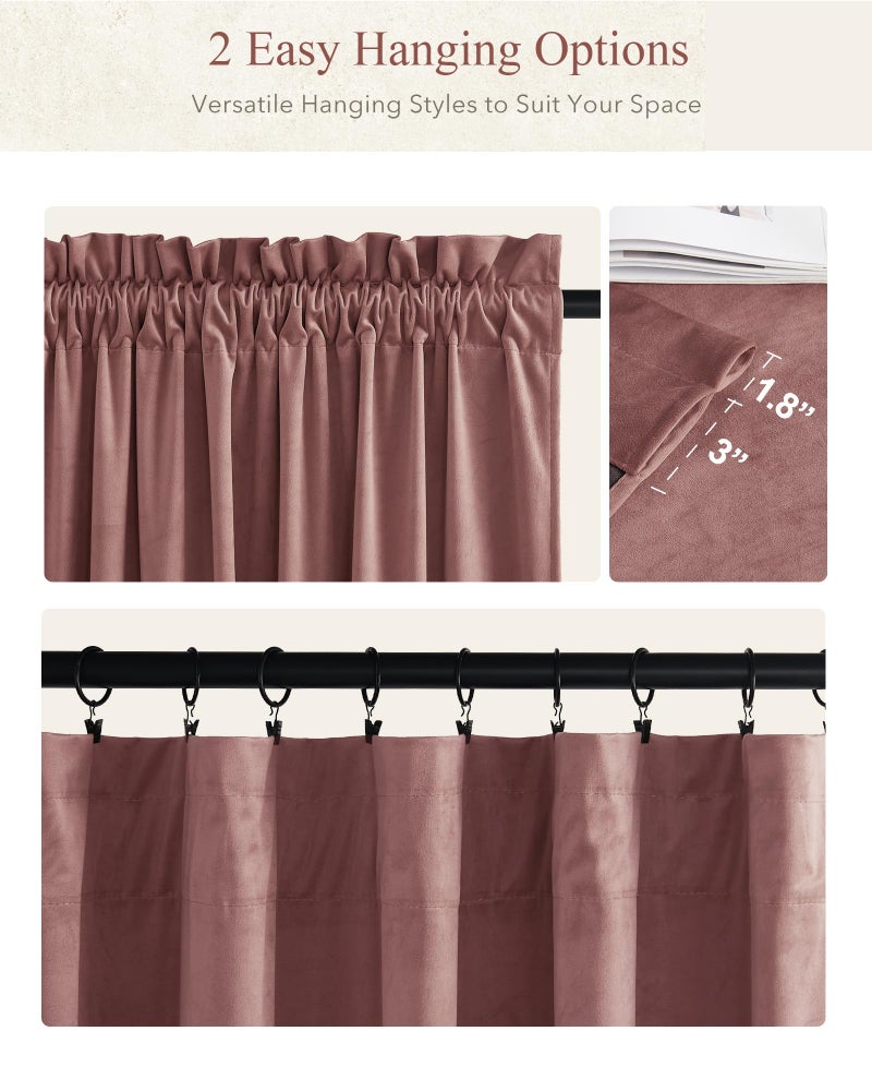 StangH Dusty Rose Pink Velvet Curtains 84 Inches, Super Soft Light Dimming Drapes for Nursery Girls Bedroom Elegant Thermal Insulated Panels with Energy Saving Design, W52 x L84, 2 Panels - Image 2