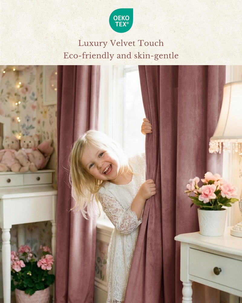 StangH Dusty Rose Pink Velvet Curtains 84 Inches, Super Soft Light Dimming Drapes for Nursery Girls Bedroom Elegant Thermal Insulated Panels with Energy Saving Design, W52 x L84, 2 Panels - Image 3