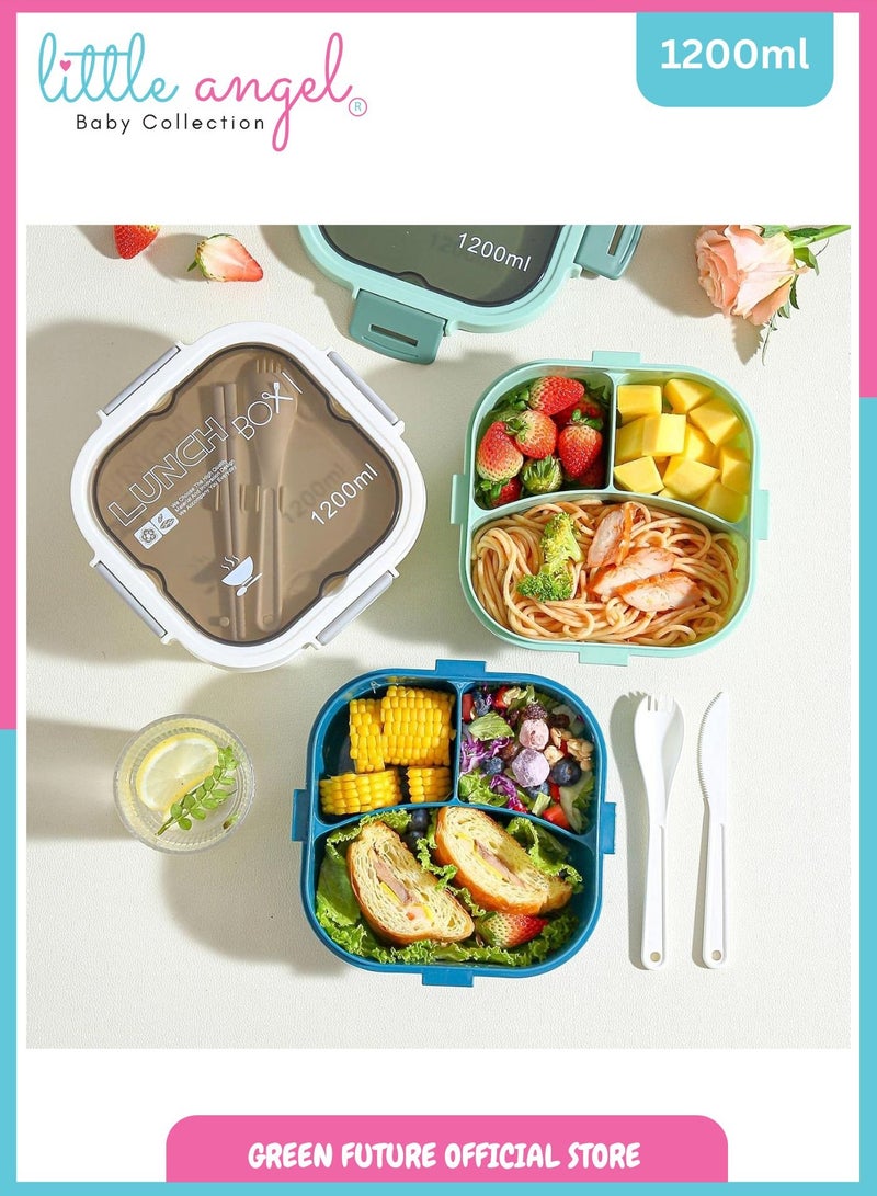 Little Angel Kids Bento Lunch Box 1200ml – Leak-Proof, Insulated, Eco-Friendly, with Compartments and Utensils – Ideal for School & Travel  - Image 3