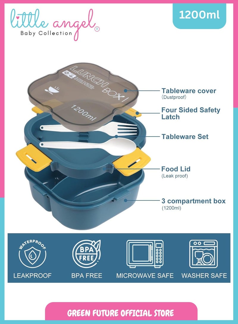 Little Angel Kids Bento Lunch Box 1200ml – Leak-Proof, Insulated, Eco-Friendly, with Compartments and Utensils – Ideal for School & Travel  - Image 4
