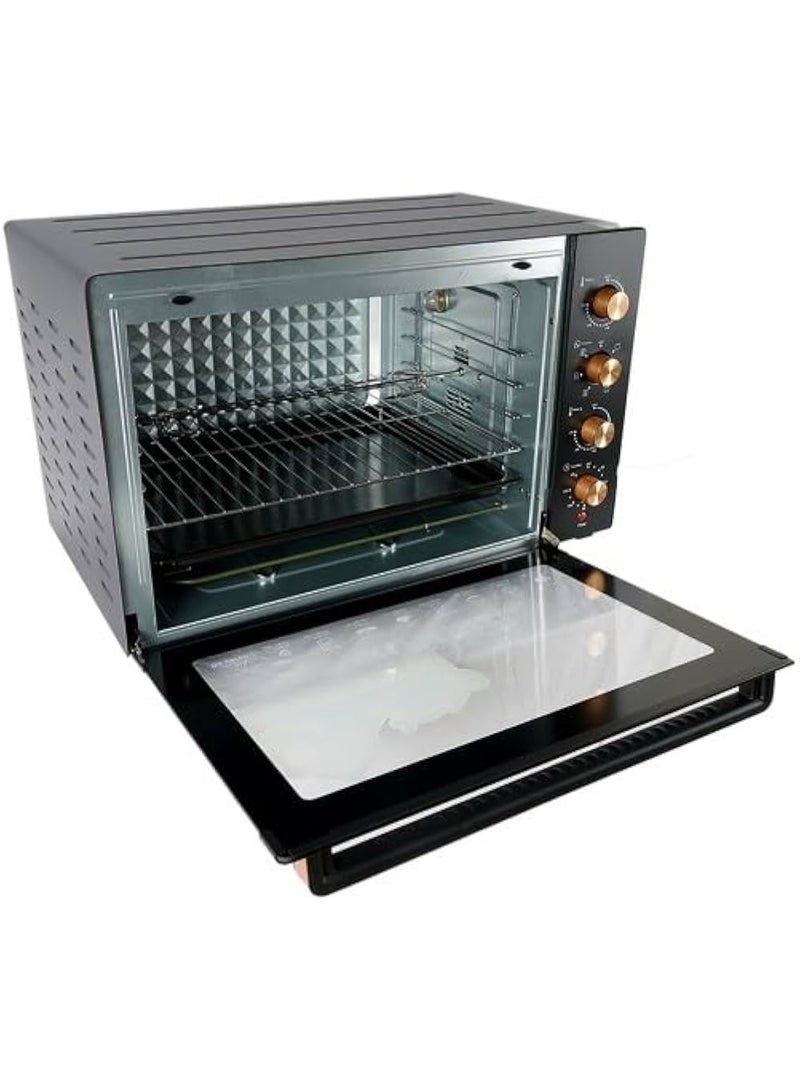 AFRA 55L ELECTRIC OVEN TOASTER 1900W CONVECTION ROTISSERIE & OVEN LAMP, 4 KNOBS TRAY, RACK, HANDLE 55 L 1900 W AF-5519OTBK BLACK - Image 3