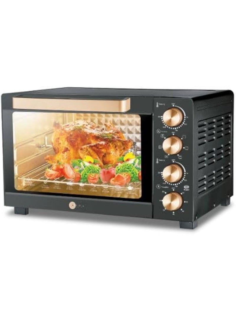 AFRA 55L ELECTRIC OVEN TOASTER 1900W CONVECTION ROTISSERIE & OVEN LAMP, 4 KNOBS TRAY, RACK, HANDLE 55 L 1900 W AF-5519OTBK BLACK - Image 1